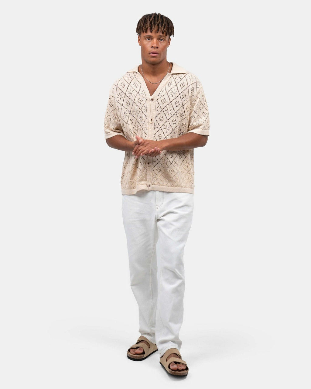 Kortærmet Crochet Skjorte Beige