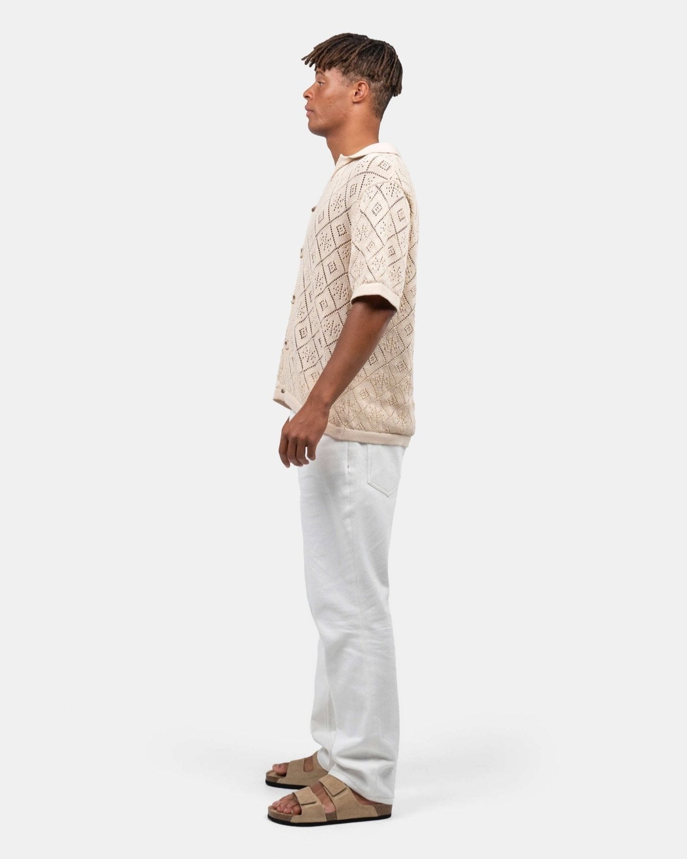 Kortærmet Crochet Skjorte Beige