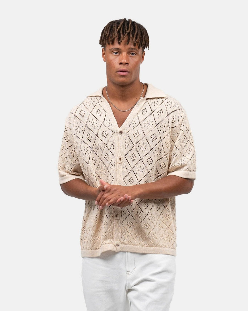 Kortærmet Crochet Skjorte Beige
