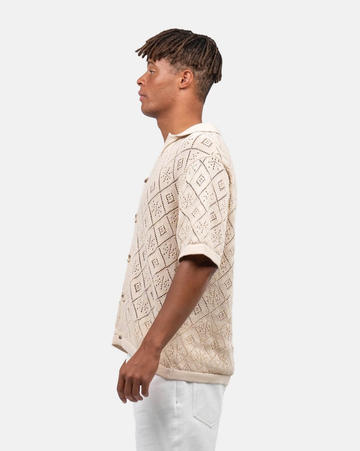 Kortærmet Crochet Skjorte Beige