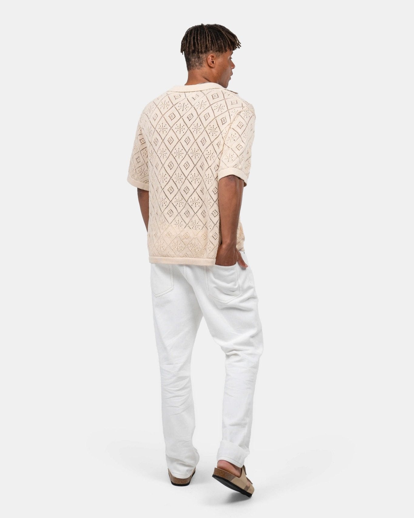 Kortærmet Crochet Skjorte Beige