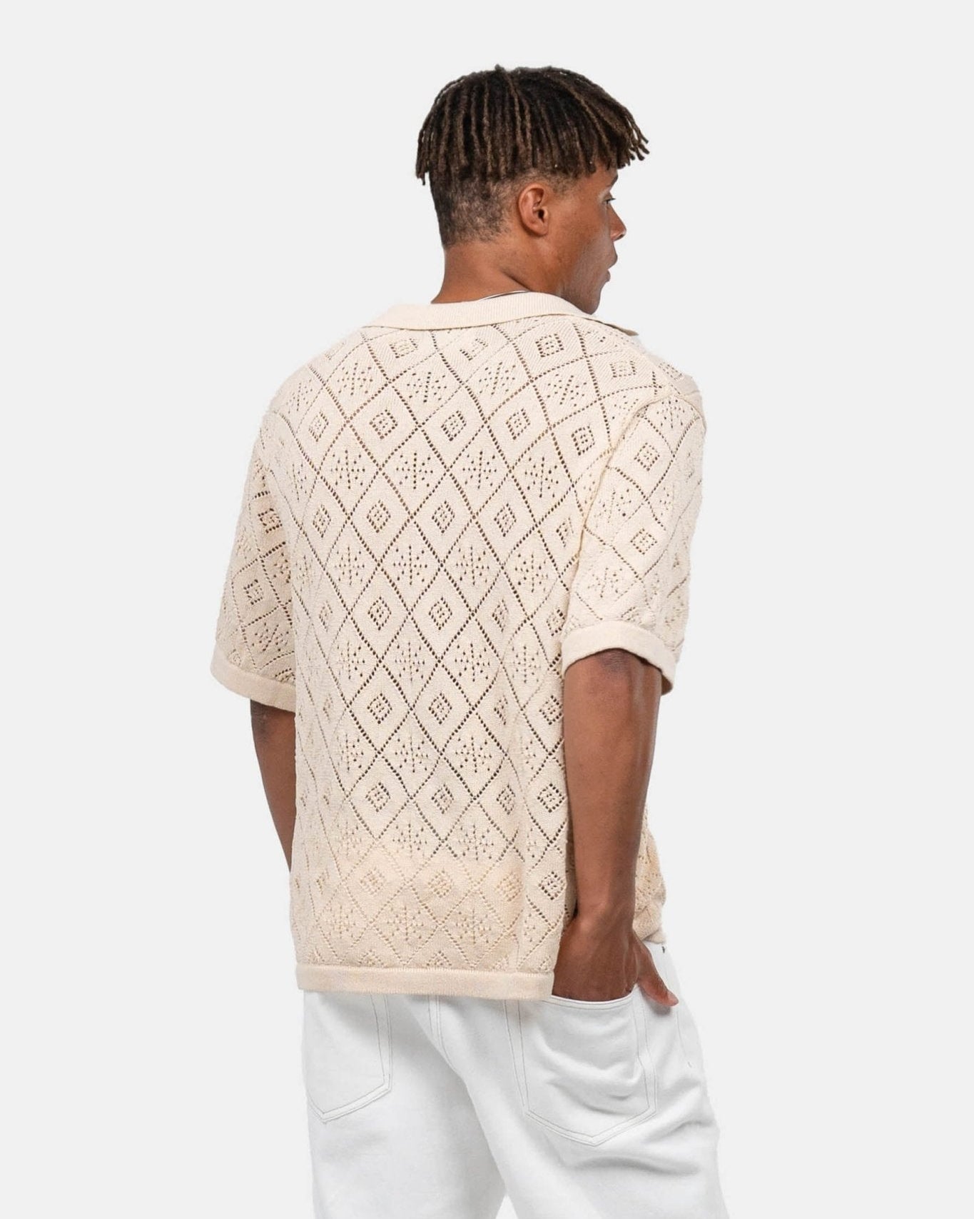 Kortærmet Crochet Skjorte Beige
