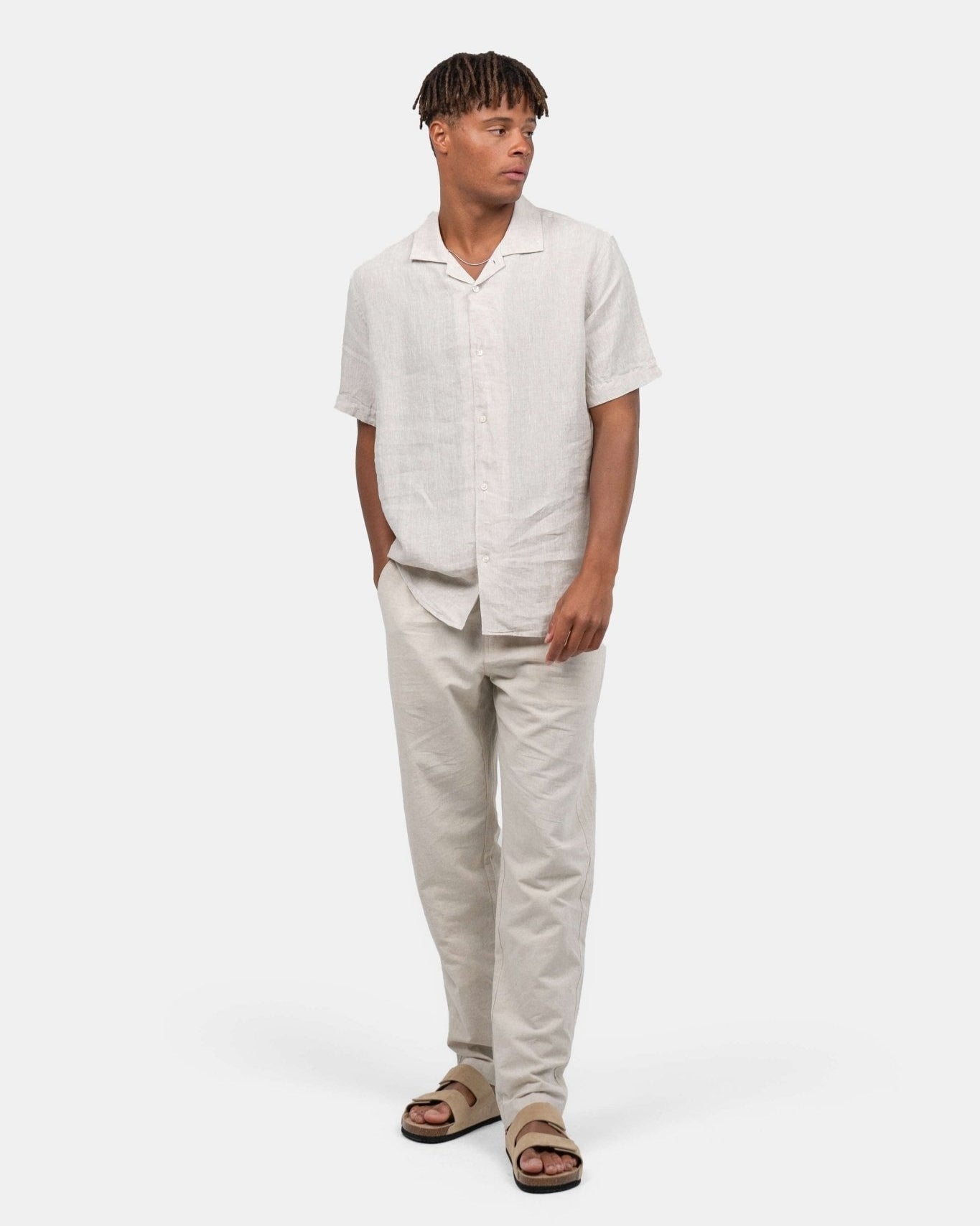 Kortærmet Hørskjorte Beige
