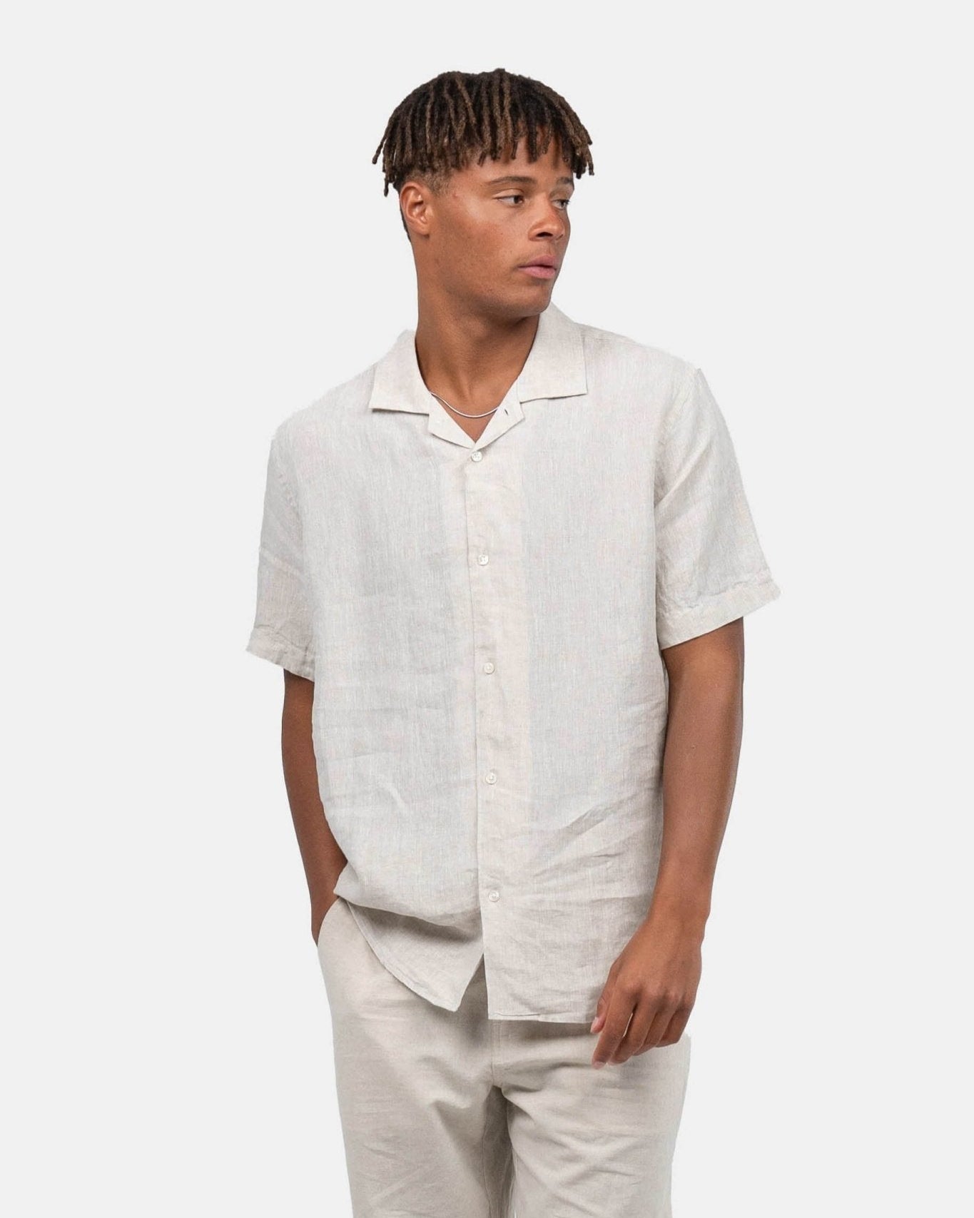 Kortærmet Hørskjorte Beige