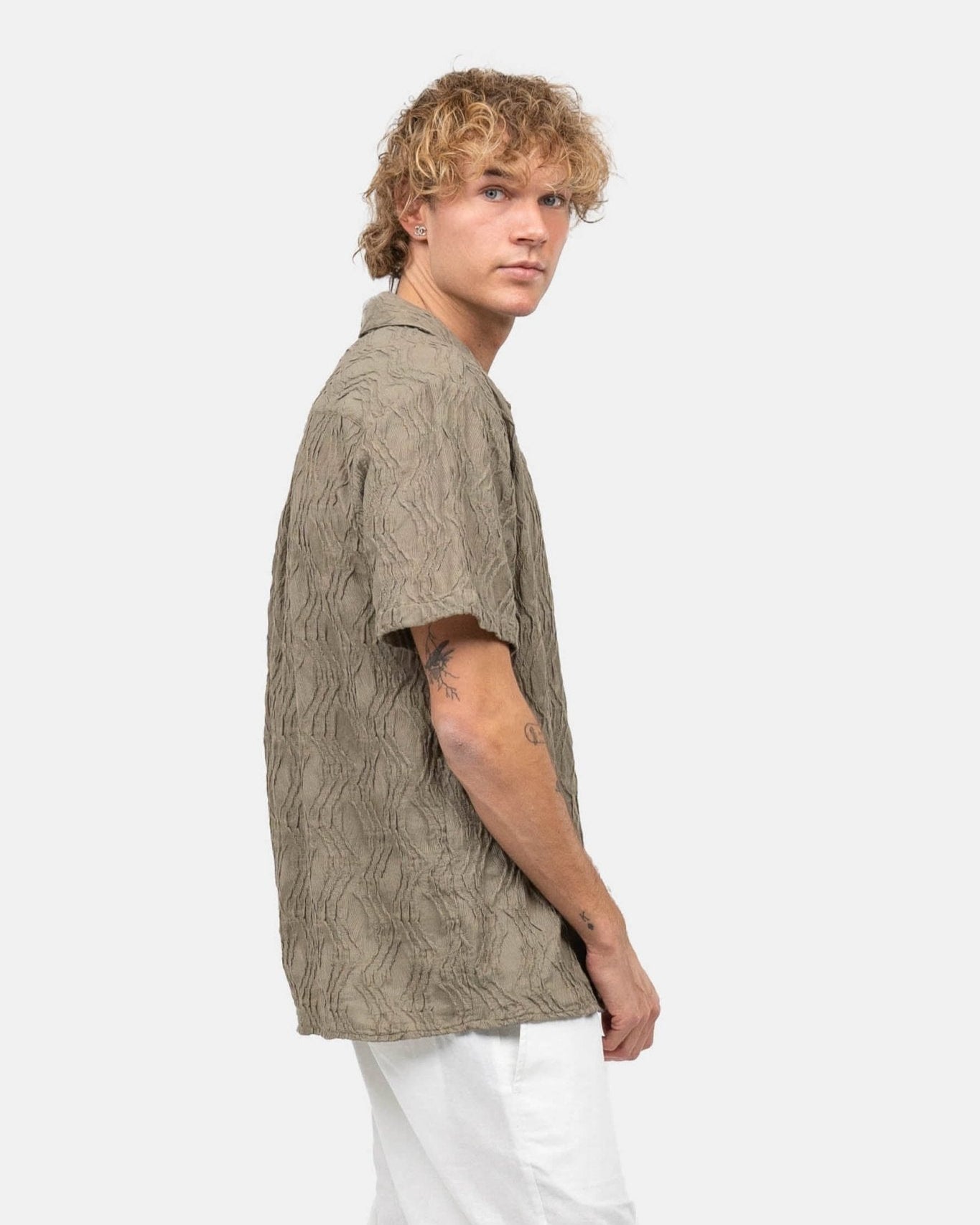 Kortærmet Jacquard Skjorte Army