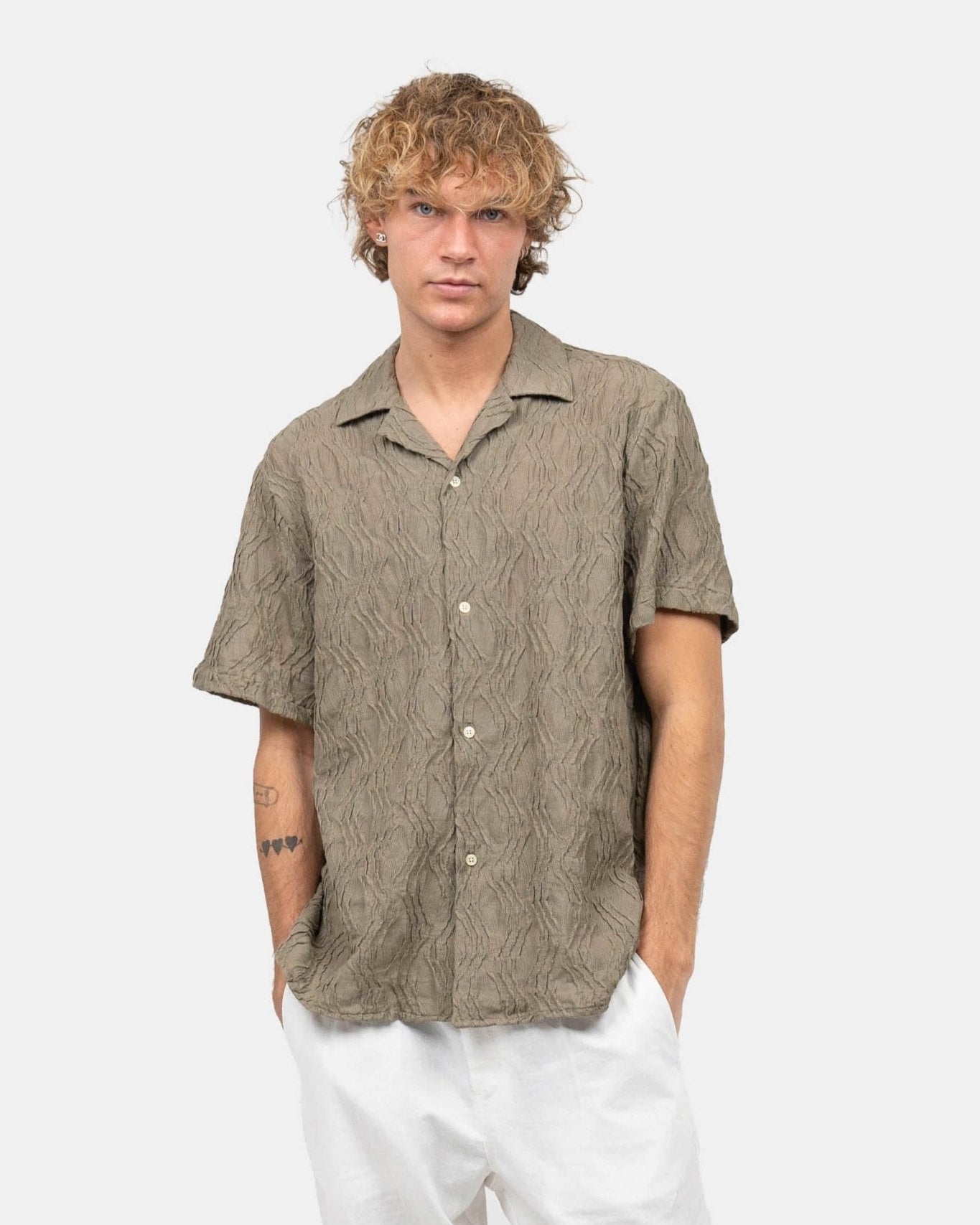 Kortærmet Jacquard Skjorte Army