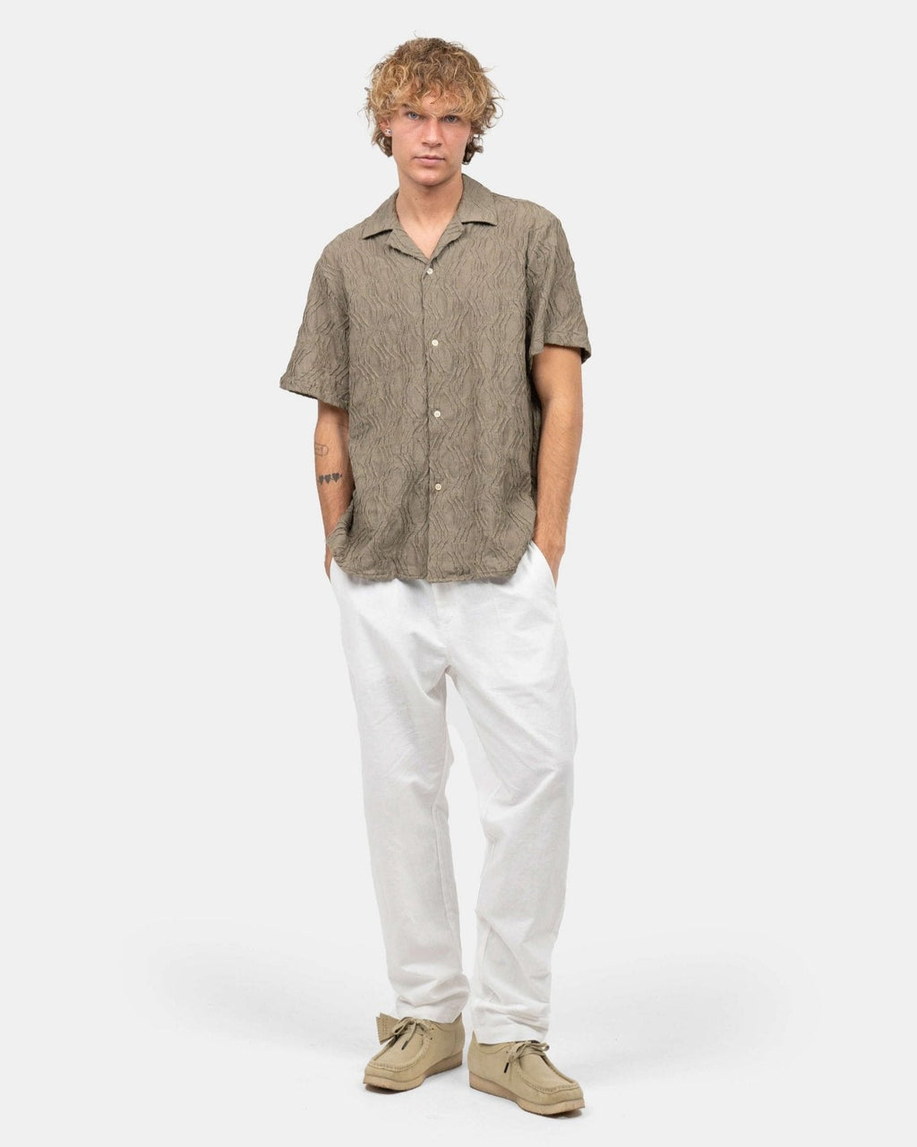 Kortærmet Jacquard Skjorte Army