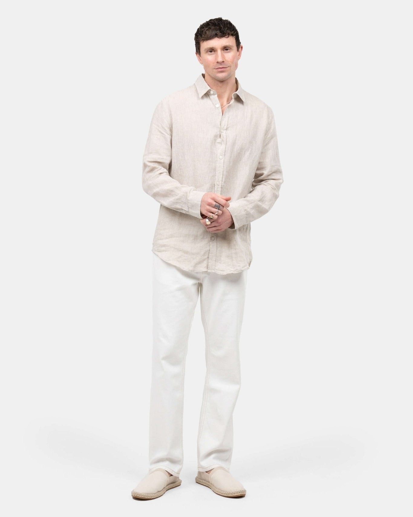 Langærmet Hørskjorte Beige