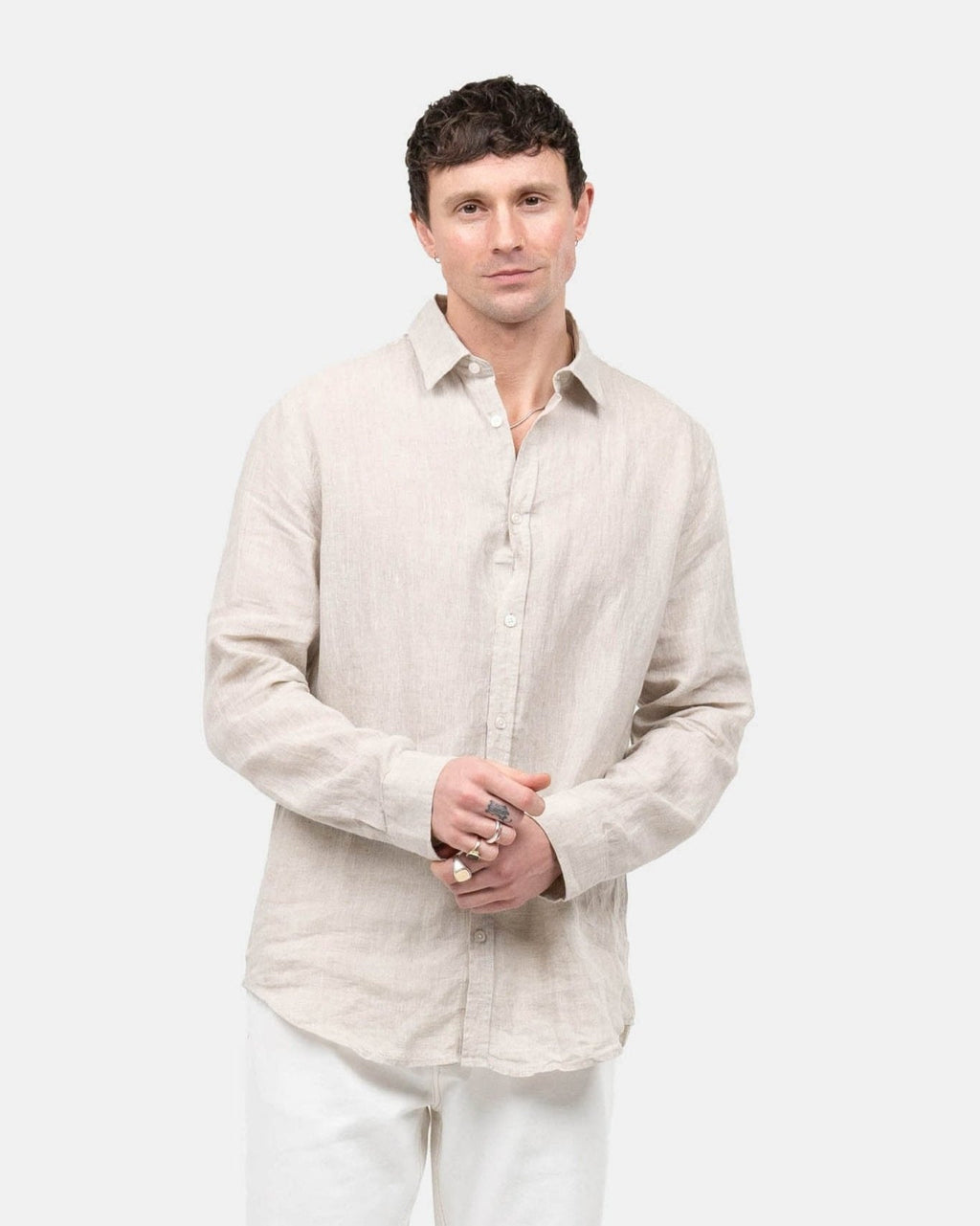 Langærmet Hørskjorte Beige