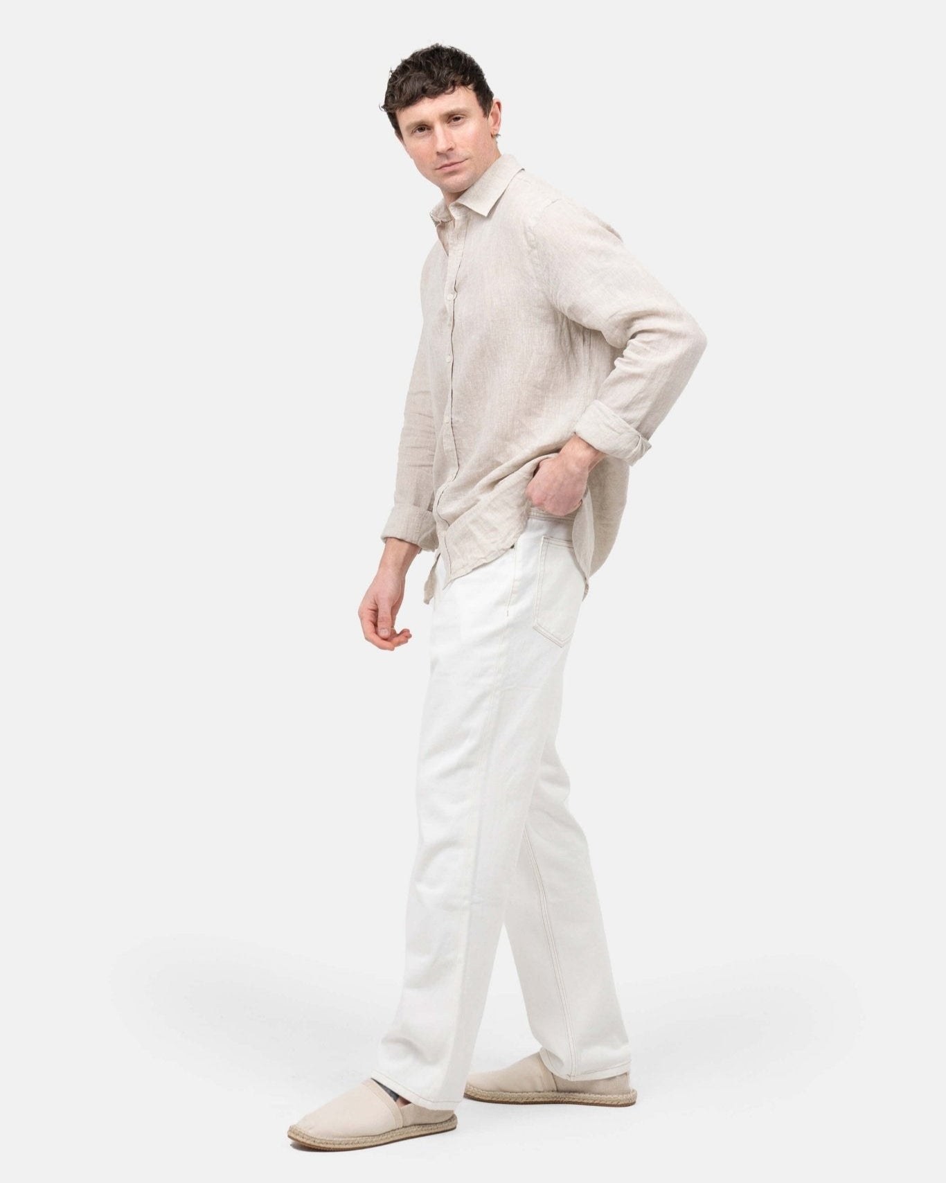 Langærmet Hørskjorte Beige