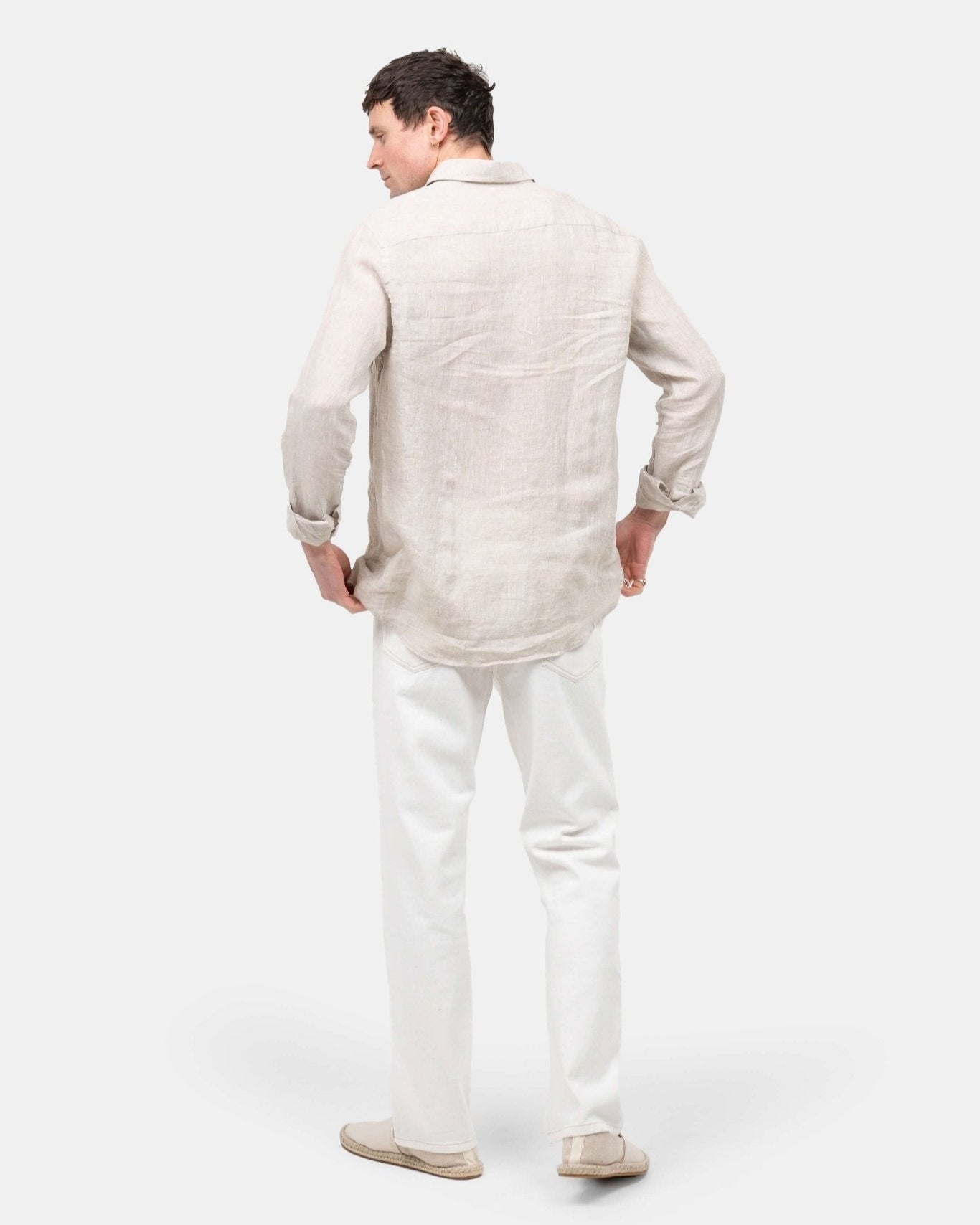 Langærmet Hørskjorte Beige