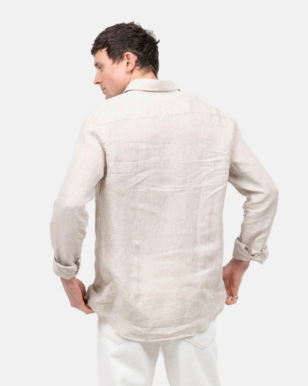 Langærmet Hørskjorte Beige