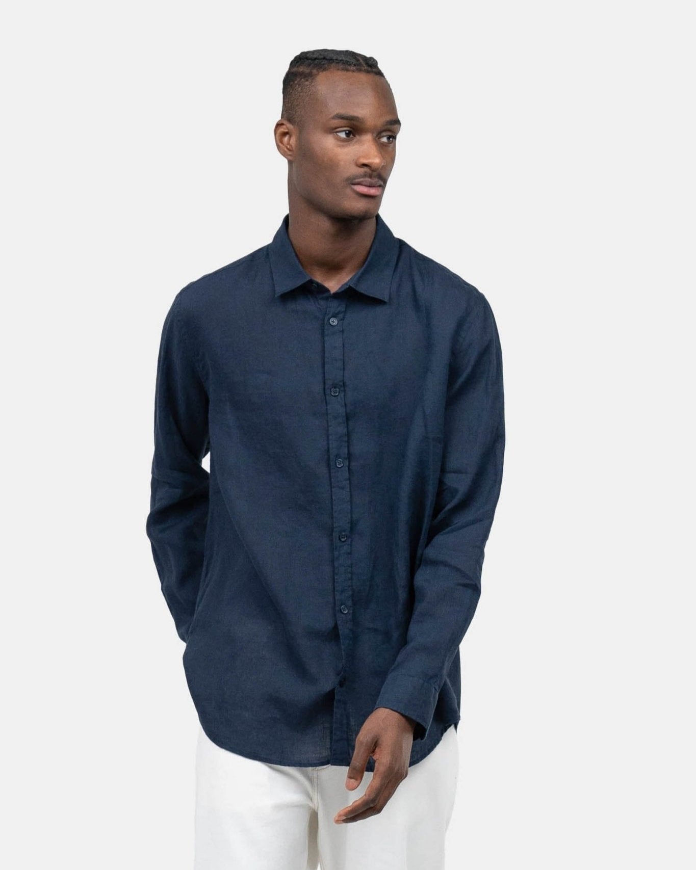 Langærmet Hørskjorte Navy