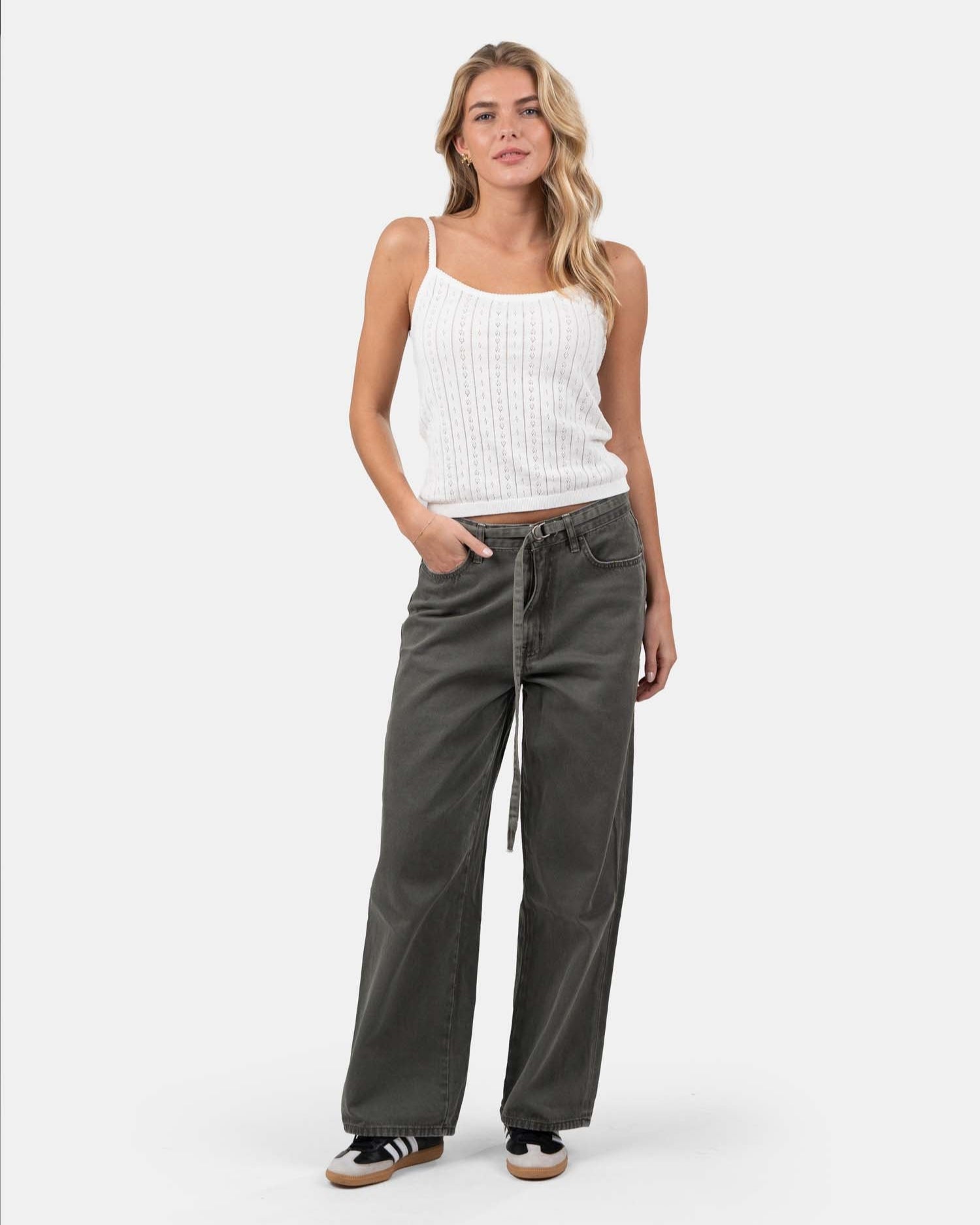 Strap Pointelle Top White