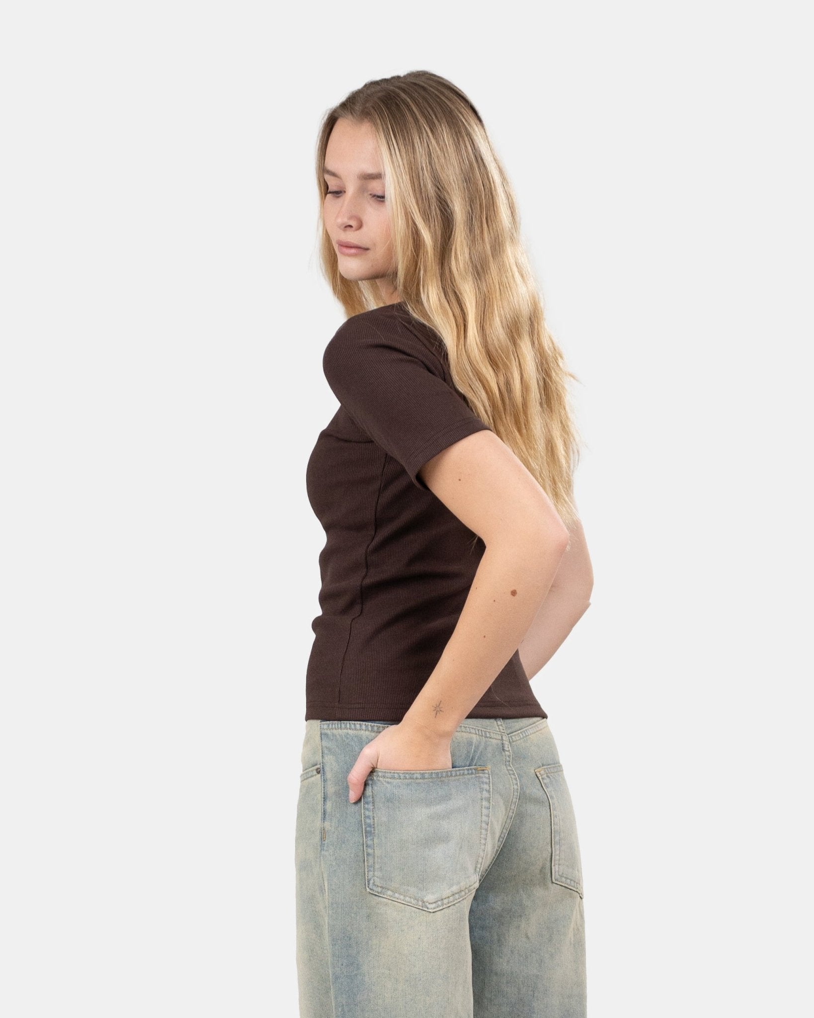 T-shirt With Fitted Sleeves Brown