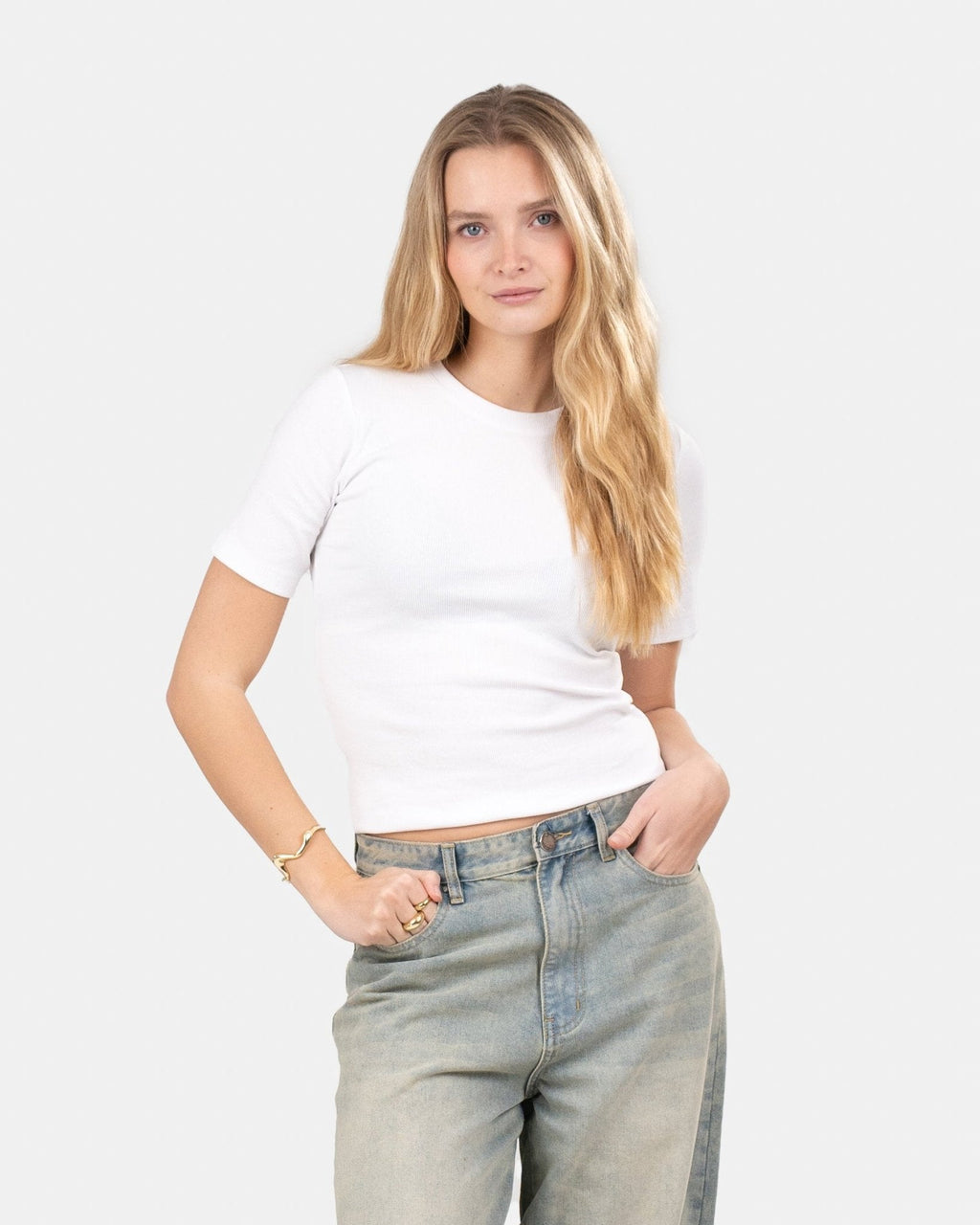 T-shirt With Fitted Sleeves White