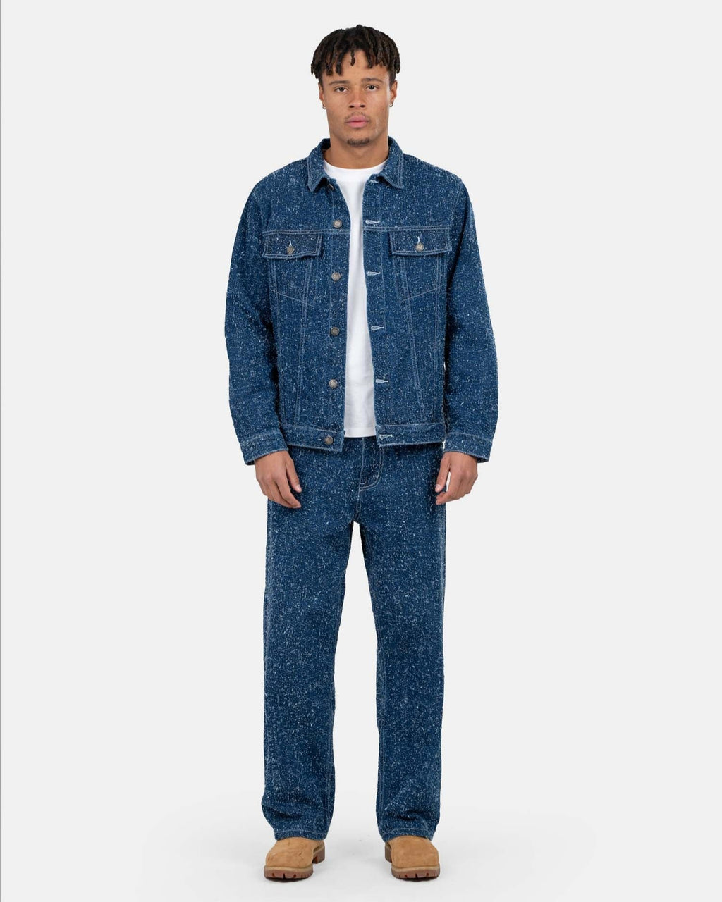 Textured Denim Jeans Mid Blue
