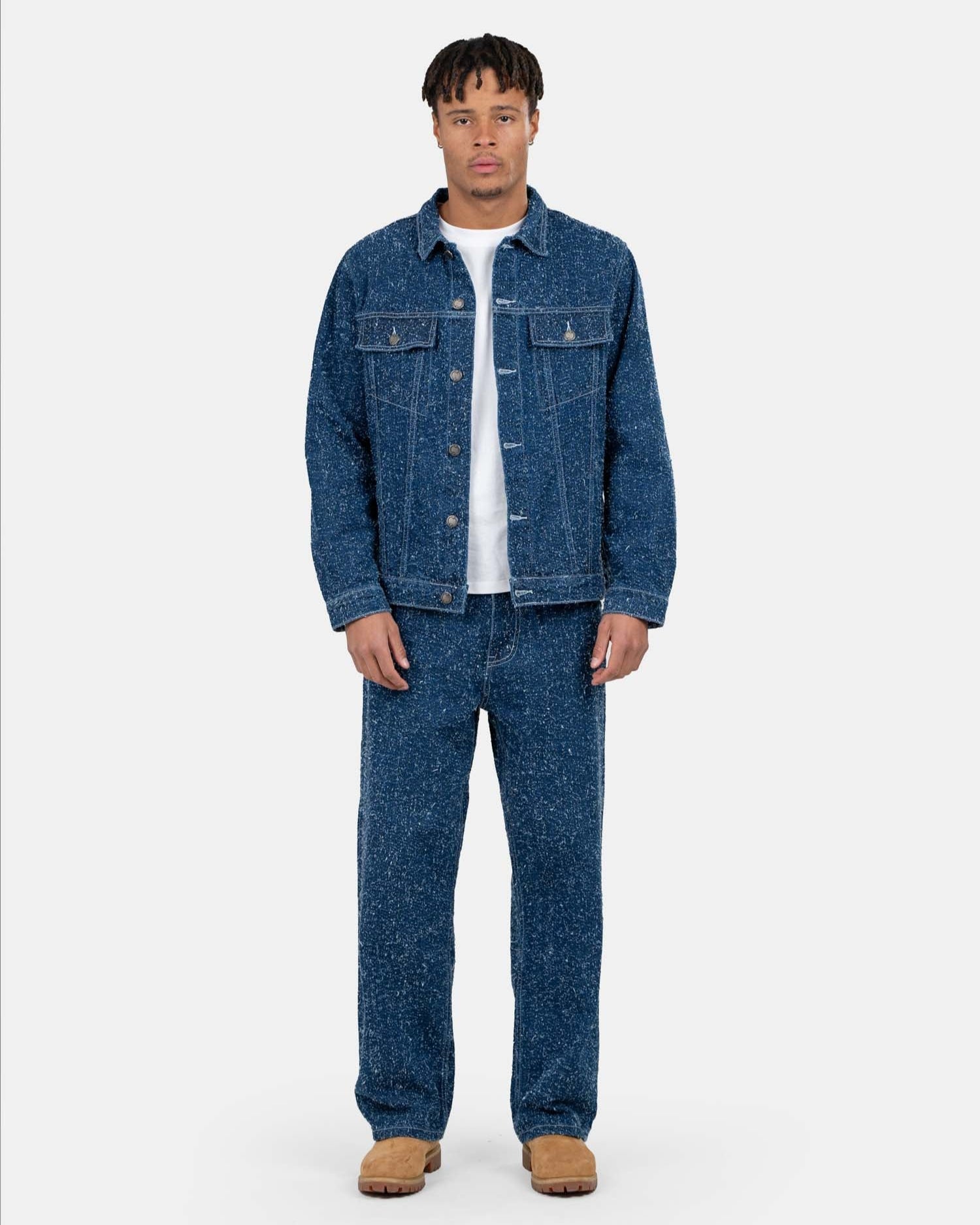 Textured Denim Jeans Mid Blue